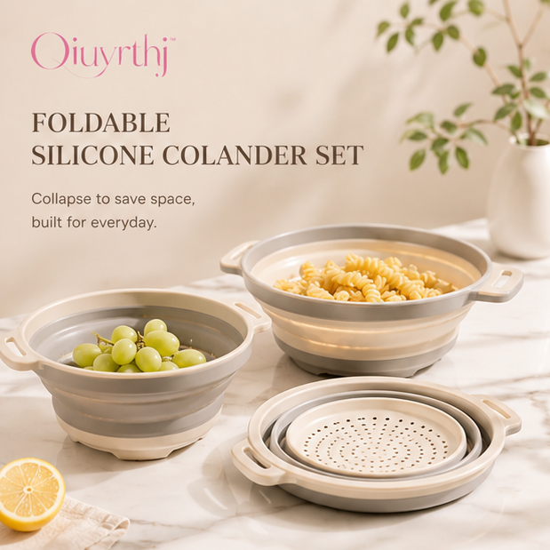 Oiuyrthj™ Foldable Silicone Colander Set for Fruits, Pasta & Vegetables