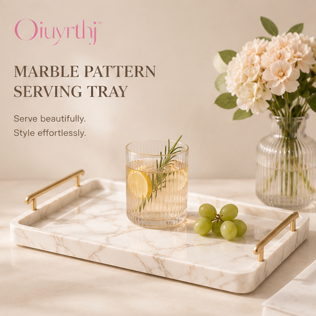 Oiuyrthj™ Marble Pattern Serving Tray for Coffee Table & Kitchen Styling