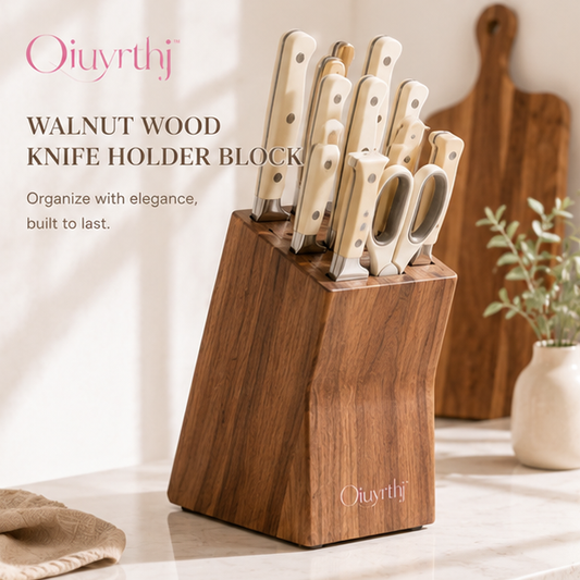 Oiuyrthj™ Walnut Wood Knife Holder Block with Universal Slots