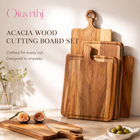 Oiuyrthj™ Acacia Wood Cutting Board Set with Juice Groove & Serving Handle